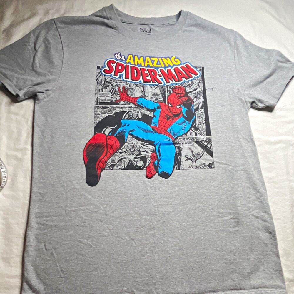 Marvel Amazing Spider-Man Gray Graphic Print Tee Crew Neck Short Sleeve Men’s M